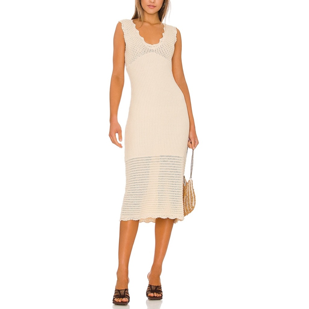 PAIGE - Opal Ecru Knit Crochet Sleeveless
Midi Dress